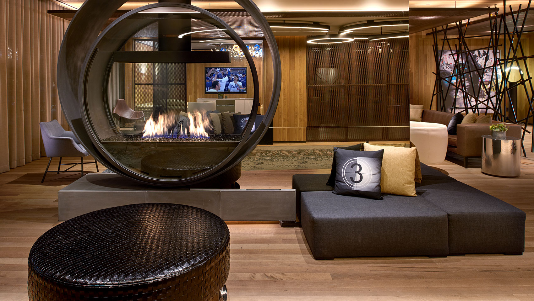 hotel lobby seating fireplace